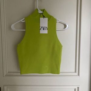 Zara lime green high neck tank, never worn size small